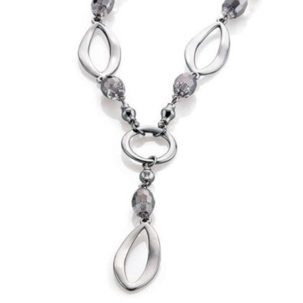 Retired Lia Sophia ESCAPADE BEGUILE Silver Y Drop Beaded Dressy Necklace